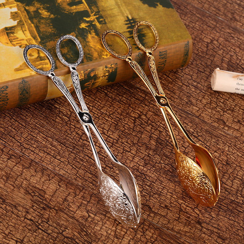 Chinese retro carved tongs for cake pie salad and dim sum