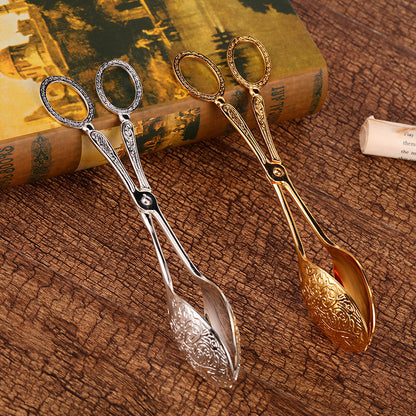 Chinese retro carved tongs for cake pie salad and dim sum