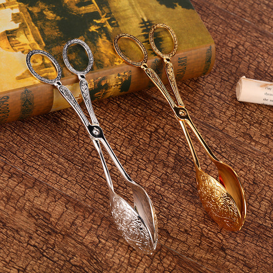 Chinese retro carved tongs for cake pie salad and dim sum