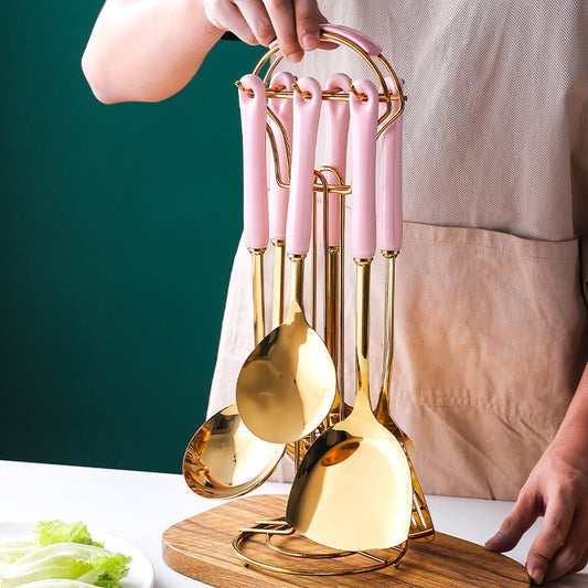 Stainless steel kitchen utensils set for cooking and serving